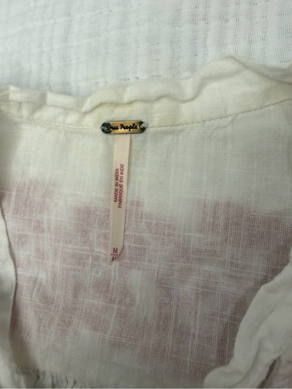 free people white linen blend embroidered peasant blouse size m - Picture 3 of 4